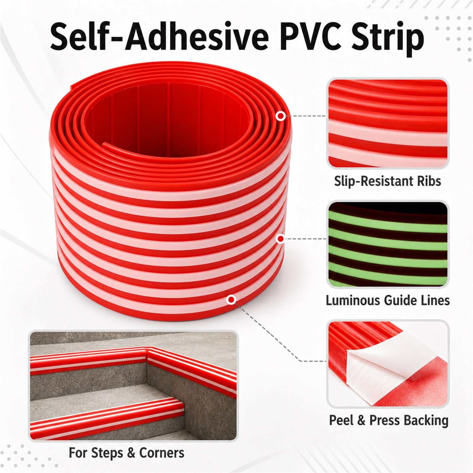 Goma Protector De Borde De Escalera,Tira Protectora Antideslizante para Borde De Escalera,Perfil De Borde para Escaleras,De FáCil InstalacióN,para Hogares Y Espacios Comerciales