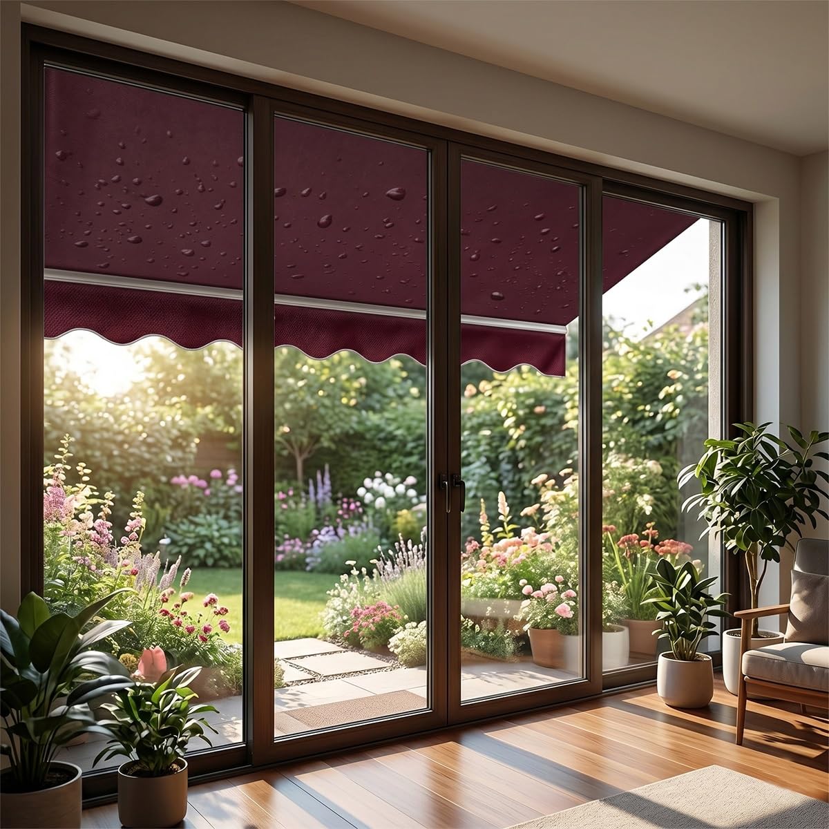 Ersatz Markisentuch Markisenstoff mit Volant Nur Stoff ohne Rahmen Wasserdicht Polyester Balkonmarkisen Canvas Sonnenschutz Unterstand für Hof Deck Balkon Outdoor 7.5m 8m 8.5m