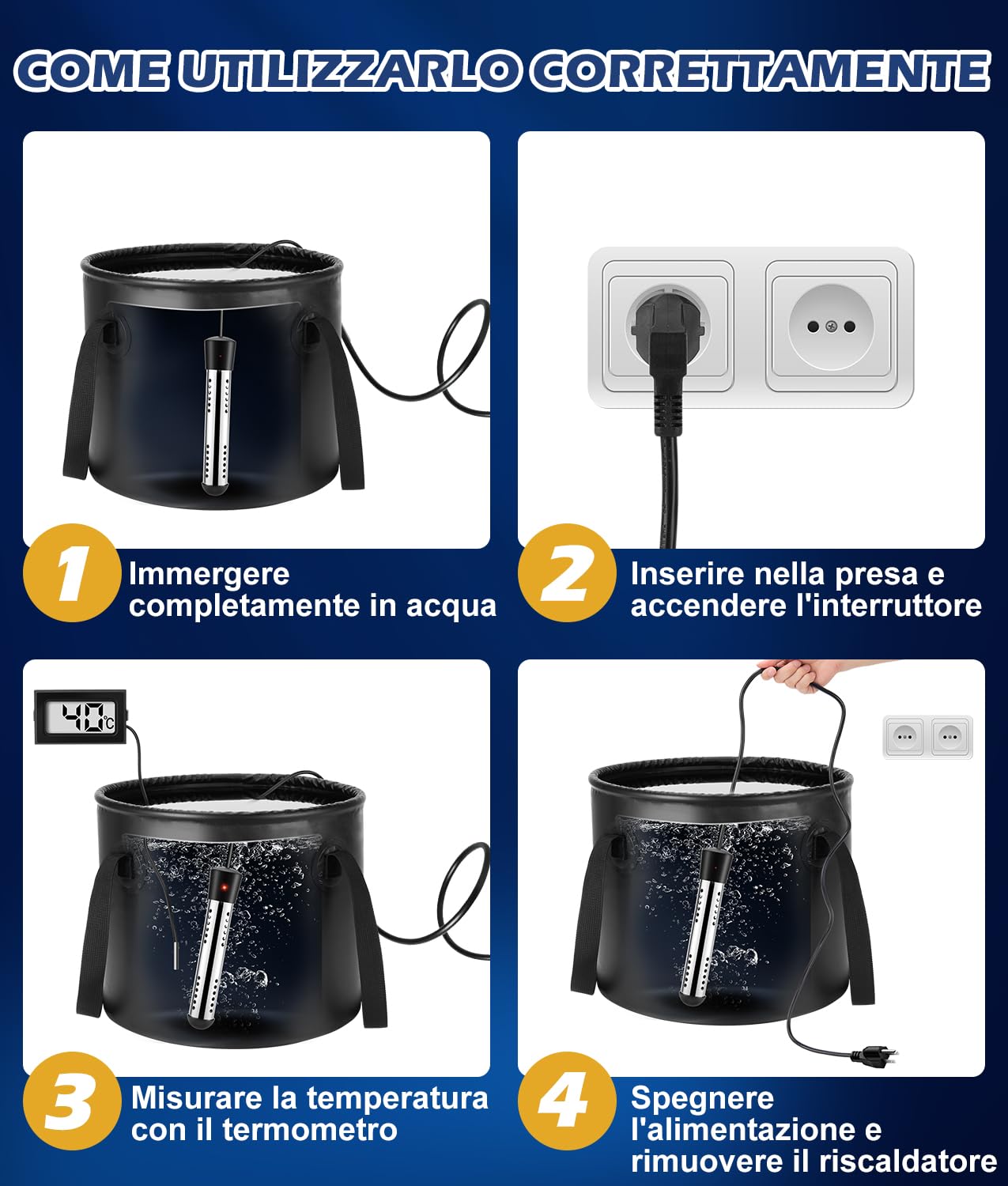WADEO Doccia Portatile Campeggio con Secchio Pieghevole 20L, Acqua Calda, Pompa Ricaricabile a 5 Velocità con Display LED, 4 Modalità di Getto per Camper, Viaggi, Auto, Animali Domestici