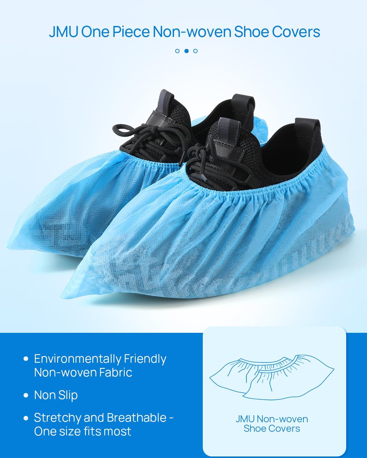 JMU 1000 Pcs Shoe Covers Disposable, Non Slip Medical Shoe Covers, Durable and Recyclable Non-Woven Booties Covers for Hospital, Home, Large Size Fits Most Shoes, Blue