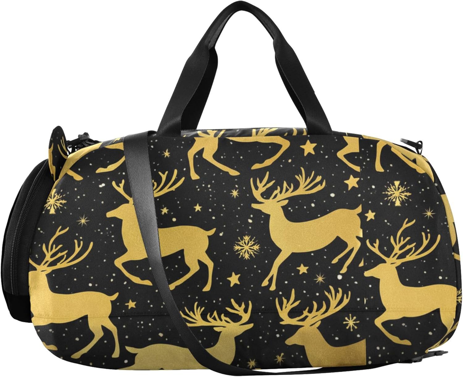 Boys Carry on Duffel Bag Golden Reindeer Black Weekender Overnight Girls Duffle Bags Travel Tote Kids Gym Duffle