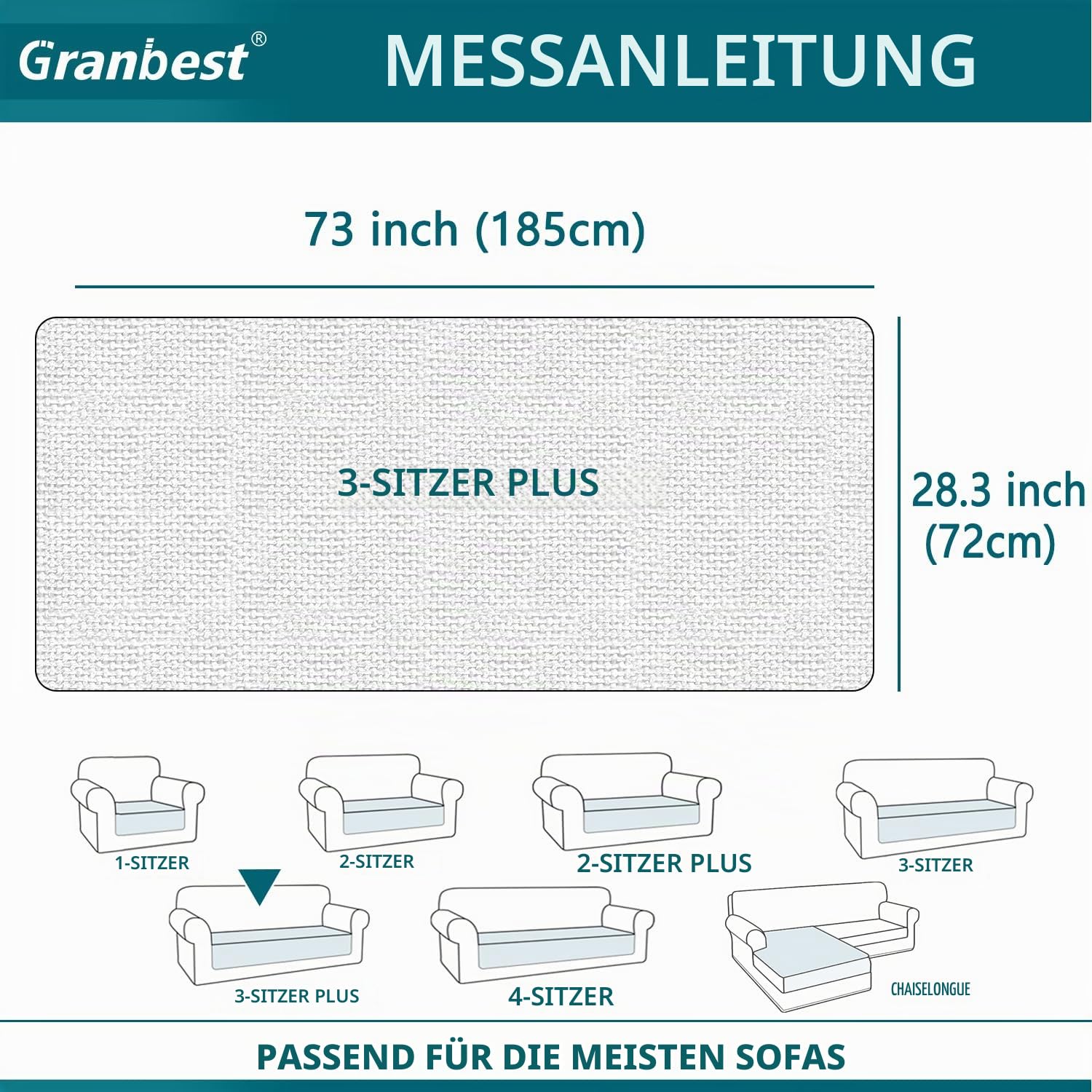 Granbest Rutschfeste Sofa Sitzbezüge 3-Sitzer Plus Dicke Sofabezüge Sofa-Schutz vor Haustieren Universal für alle Jahreszeiten (3-Sitzer Plus, Grau)