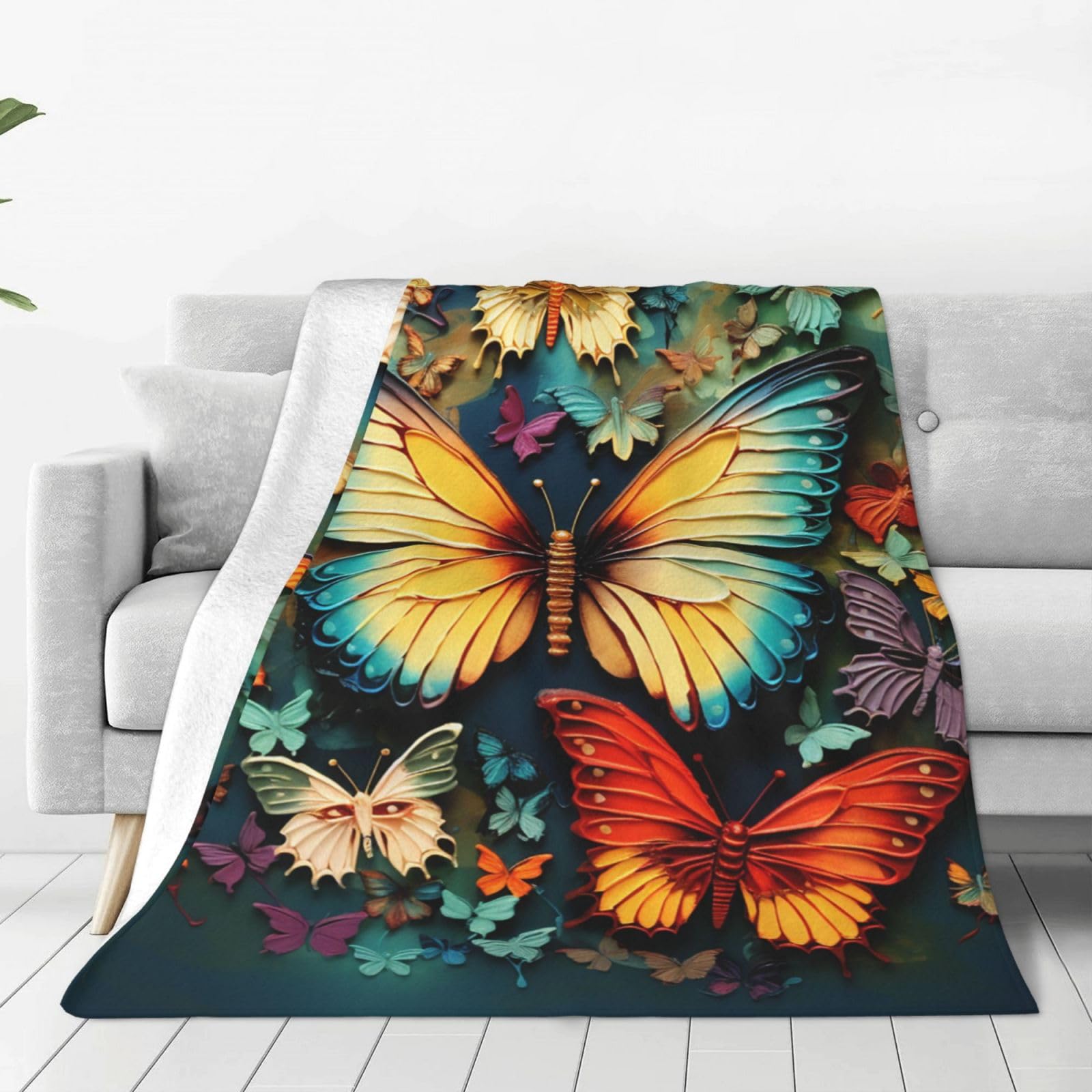 Couverture en flanelle de microfibre avec de superbes broderies papillons colorées