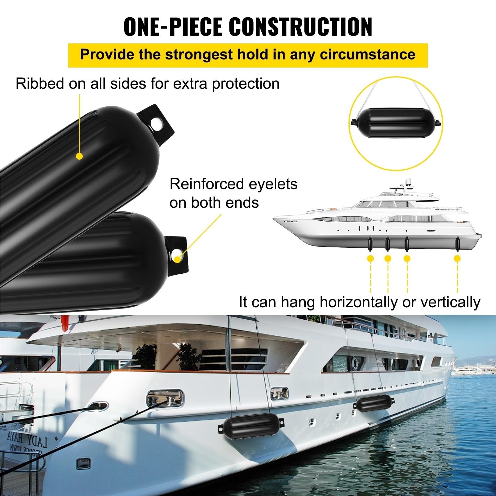 Boat Fenders Lot de 4 Pare-Chocs de Bateau nervurés for Quai de Yacht, Protection for Bateau à rames, canoë, Ponton, voiliers, Yachts pour Bateaux, Voiliers