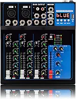 Mesa de Som Profissional, 4 Canais, Bluetooth, USB, MP3, 48V Phantom Power, Mixer de Áudio para Gravação e Shows