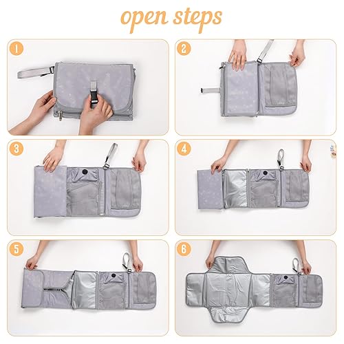 Miniatura 7 de Cambiador de pañales portátil para bebé con dispensador de toallitas y dispensador de bolsas de residuos, bolsa de viaje desmontable para cambiar