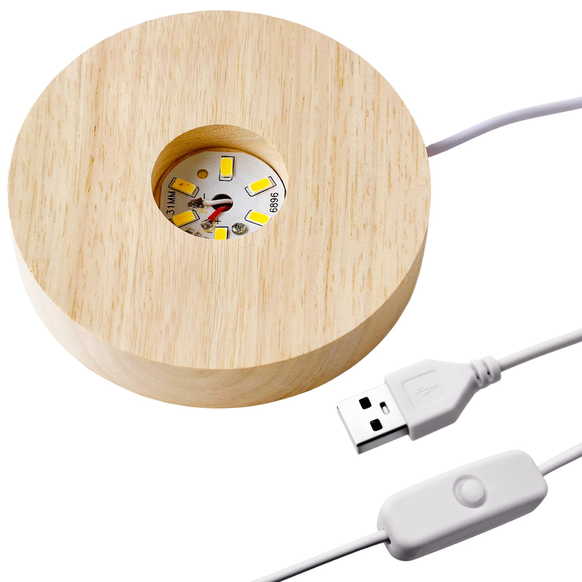 Wooden LED Light Display Base, Round Lighted Lamp Stand Desk Table Holder