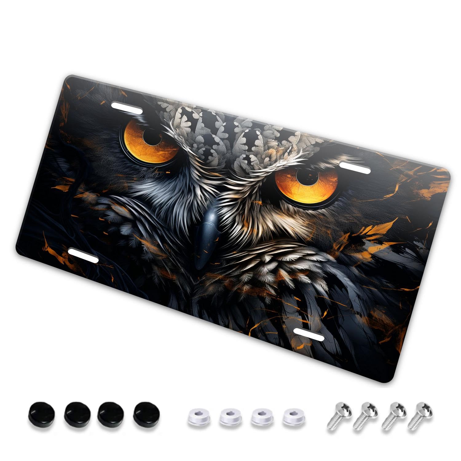 Halloween Owl Abstract Elegant License Plate Cover, 6X12In Decorative Aluminum Novelty License Plate Rust-Proof Stainless Steel