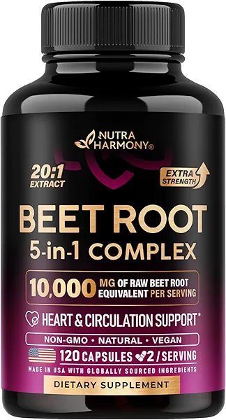 Beet Root Capsules - Healthy Blood Pressure Support Supplement** for Heart & Circulation Support - with Hawthorn Berry, Hibiscus & Garlic - Nitric Oxide for Energy - Made in USA, 120 Capsule