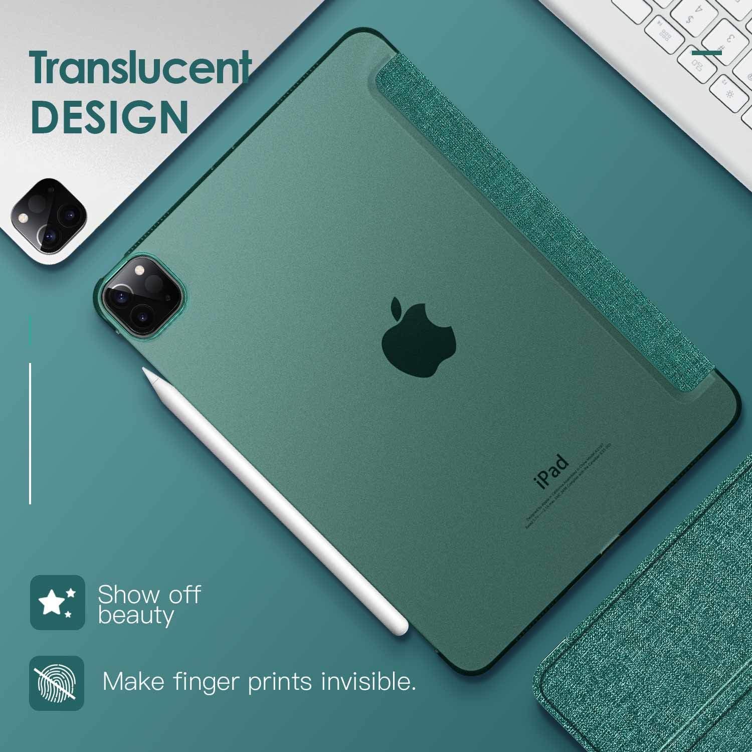 Dadanism New iPad Pro 11 inch 2020 Case 2nd Generation, Ultra Slim Translucent Frosted Hard Back Smart Trifold Stand Protective Cover, Auto Wake/Sleep [Support Apple Pencil Pair/Charging] - Denim Sage