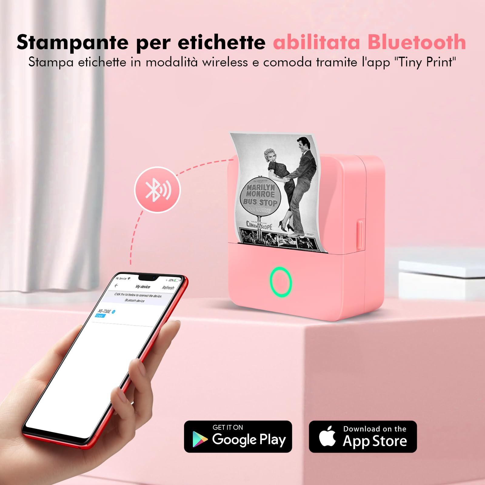 ETROBOT Etichettatrice Etichette Adesive Bluetooth, Mini Stampante Portatile per Etichette Adesive Personalizzate Compatibile con iOS Android con 2 Rotolo di Etichette per Ufficio Casa MOJO 1 Security