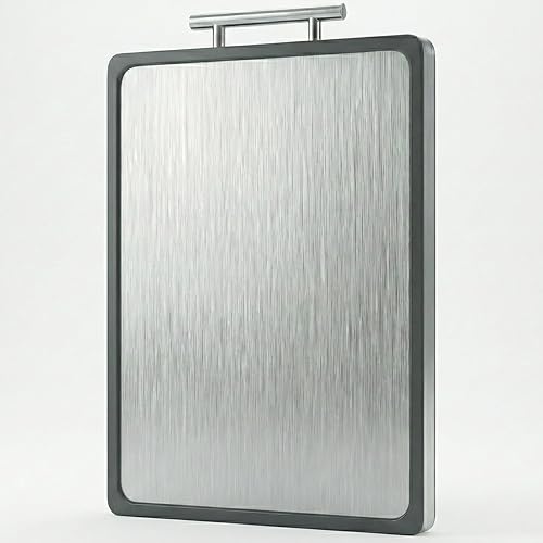 Tabla de cortar de titanio XL de 16.7 pulgadas (3.5 libras resistente), doble cara para carne y verduras con mango de acero inoxidable 304, apta