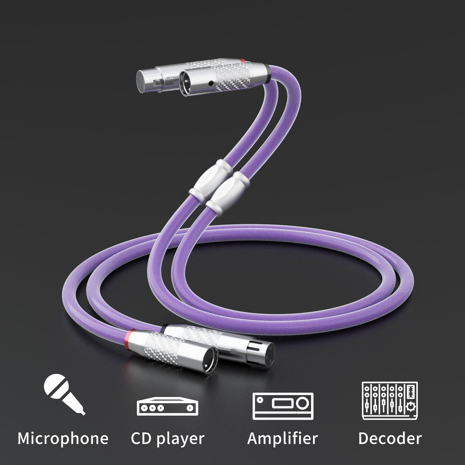 Preffair 1 Paar HiFi 4N OFC reines Kupfer, symmetrisches 3-poliges XLR-Patchkabel, Kohlefaser, rhodiniert, AWG18 Interconnect Mikrofonkabel für Hi-End Auido/Musikgeräte (1,0 m)