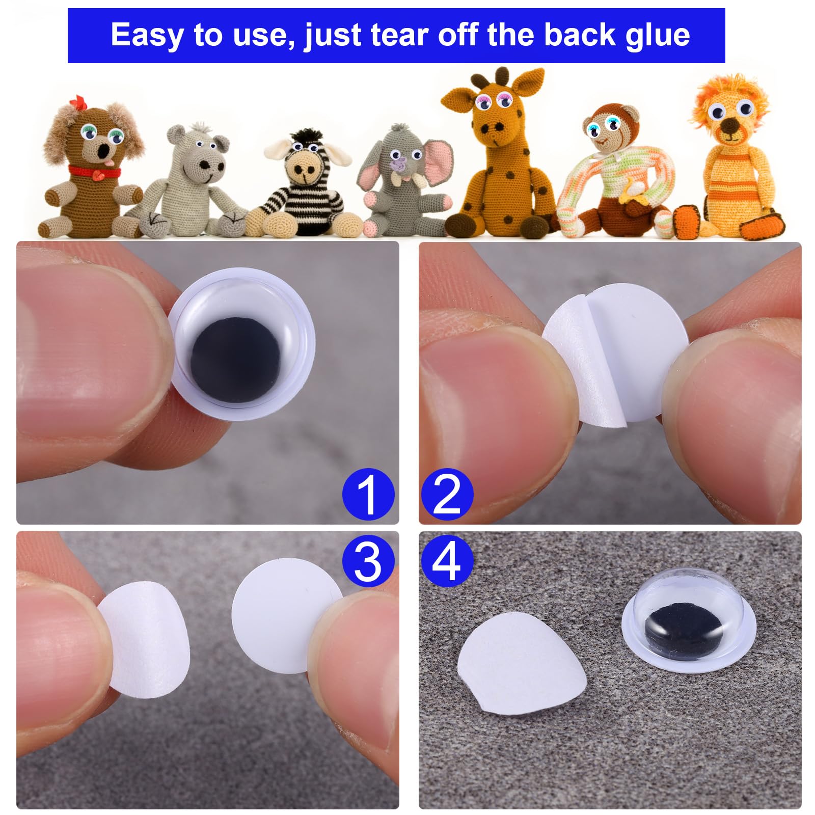 Yeux Vacillants Autocollants 700 Pièces - 7 Tailles (4-12mm) Pour Bricolage, Poupées, Cosplay