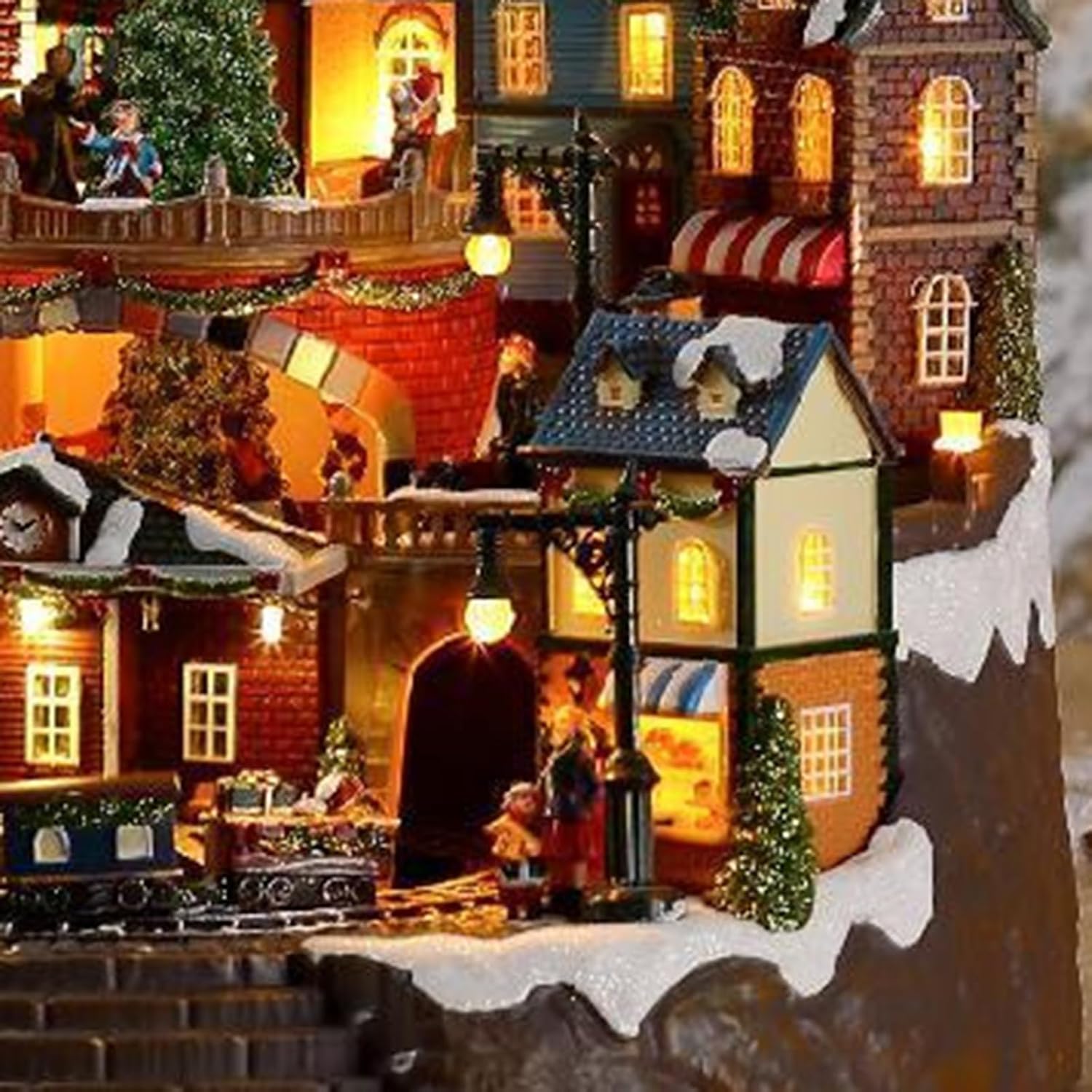 Large Glowing Led Musical Christmas House, Christmas Carol Singing House Scene Figurine, 41.5 * 35.5 * 39 Cm, Train Station with Led Lights, Moving Train and Enchanting Music