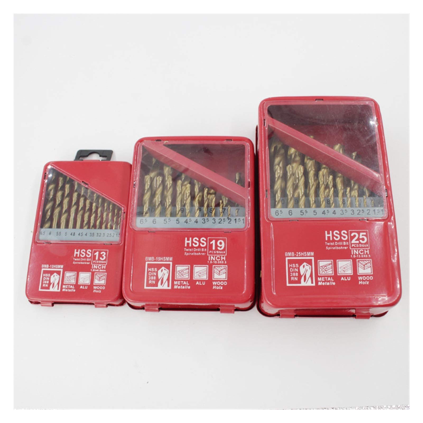 Brocas Juego de Brocas 13/19/25PCS 1.0~13mm HSS Juego de Brocas recubiertas de Titanio para Metal Carpintería Perforación Herramientas eléctricas Accesorios en Caja de Hierro (Color : 13pcs)