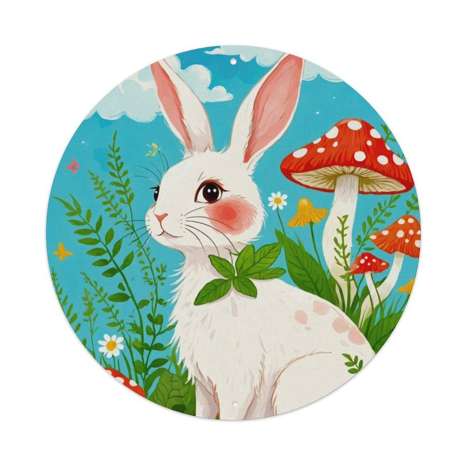 Animal Bunny in The Meadow Vintage Metal Tin Sign Plaque Wall Decor for Cafe, Club Bar, Office, Garden Metal Poster 8x8Inch