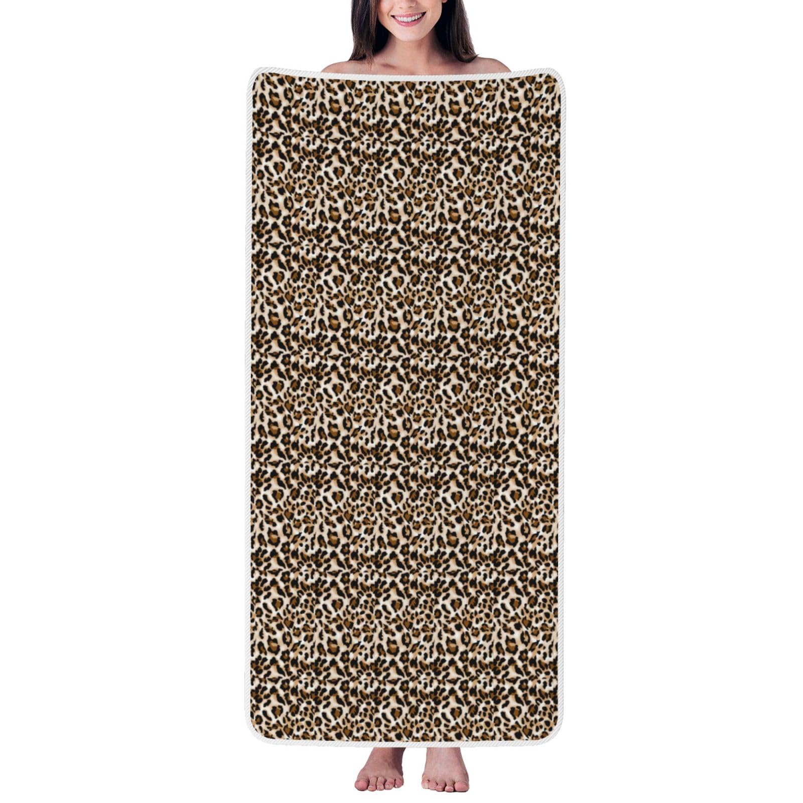 JBJGKHLP Leopard Print Women Men Couples Coral Velvet Bath Towel Ultra-Soft For Home Bathroom Travel