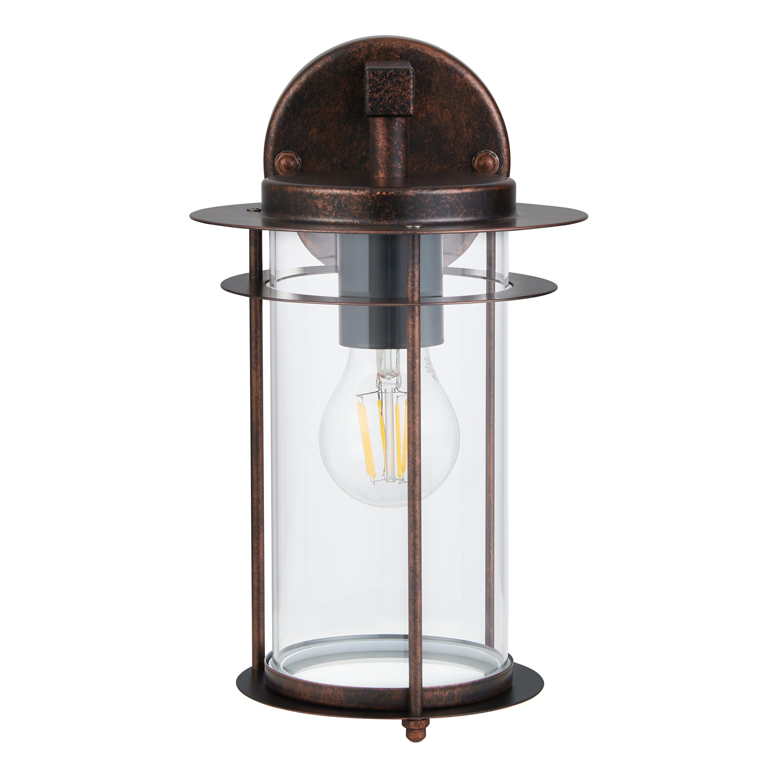 Eglo Lampada da parete esterna Valdeo, lampada da esterno a 1 | fiamma, applique in acciaio zincato, colore: rame antico, vetro trasparente, attacco E27, IP44