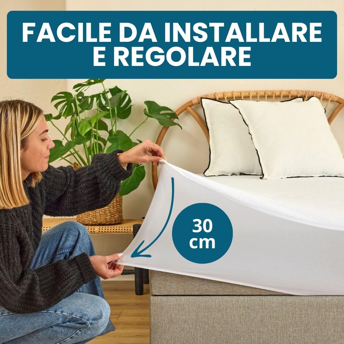 Dreamway - Coprimaterasso Matrimoniale Impermeabile 180 x 200 x 30 cm, Morbido, Certificato OEKO-TEX, Proteggi Materasso, Traspirante, Lavabile a 60°C, Stile Montato Tutto Intorno Elastico