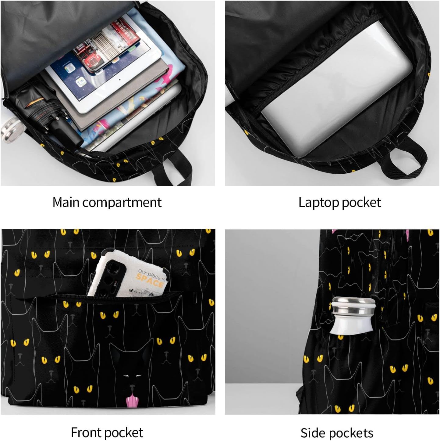 Black Cat Backpack Bookbag Laptop Backpacks Multipurpose Daypack for Boys Girls School Men Women Travel Hiking - Image 4