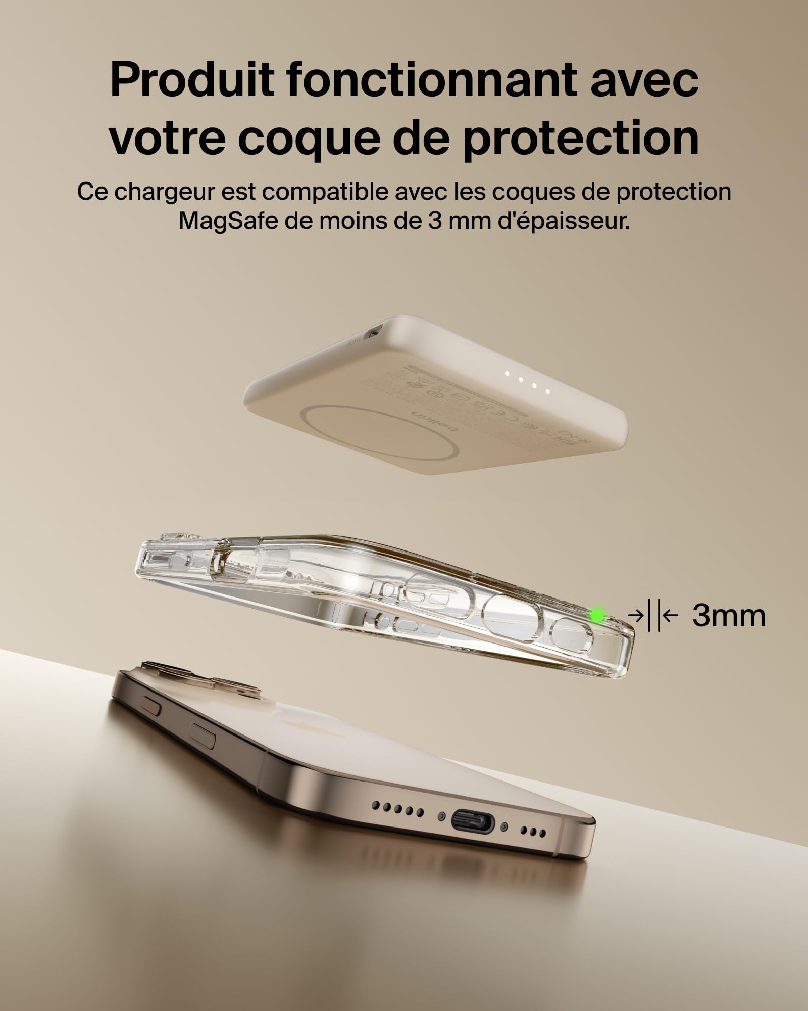 Belkin BoostCharge Batterie Externe Magnétique 5 000 mAh - Beige