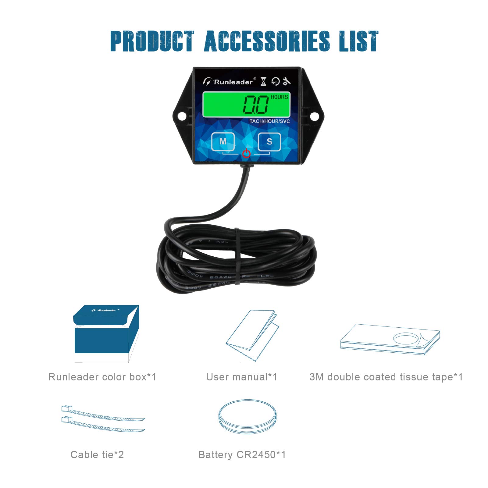 Runleader RL-HM011G Contach Ore & Tachimetro Digitale, Promemoria Manutenzione, per Rasaerba, Trattore, Generatore, ATV