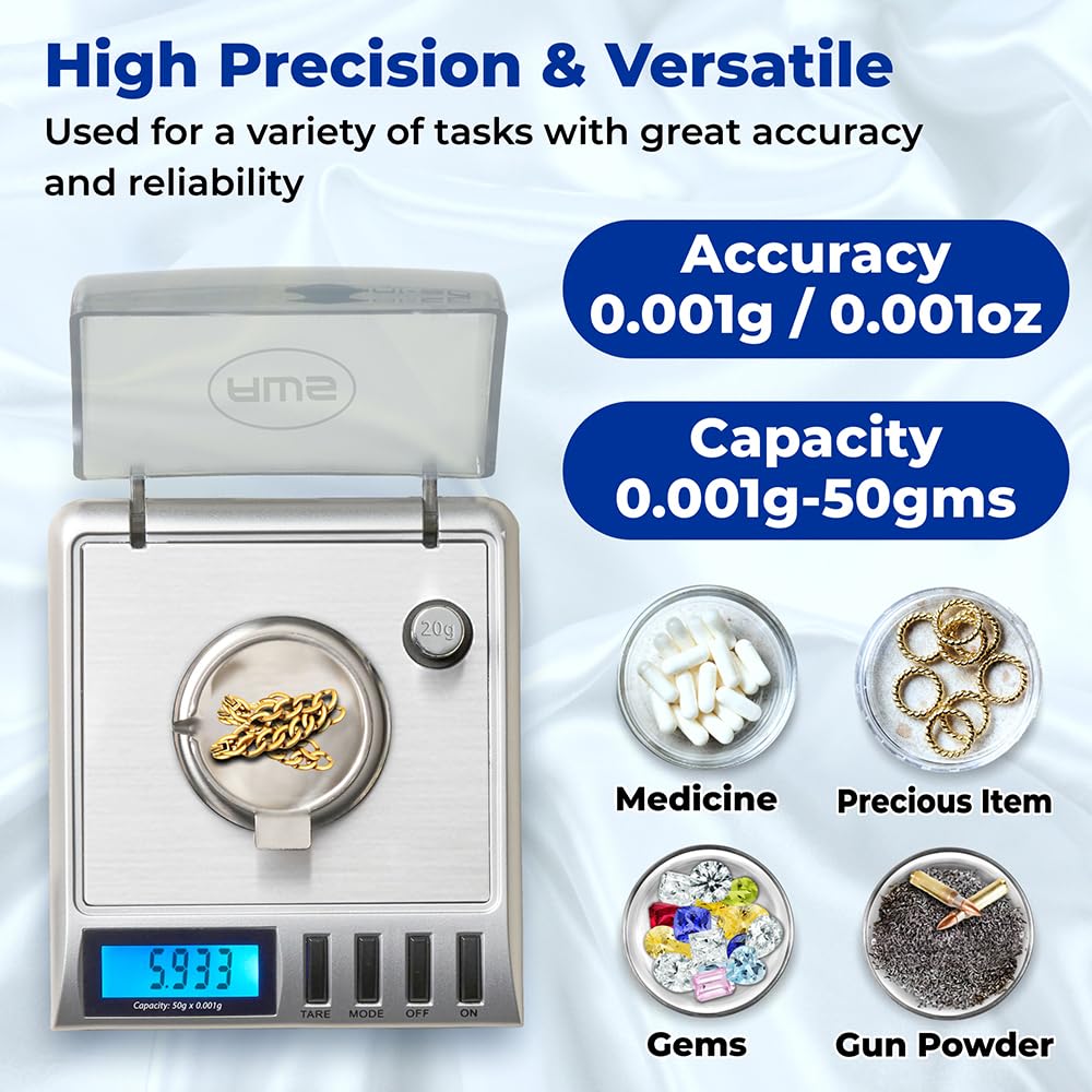 AMERICAN WEIGH SCALES GEMINI-50 Digitale Milligramm-Waage, tragbar, präzise, modern, Edelstahl, 50 g x 0,001 g (Silber)