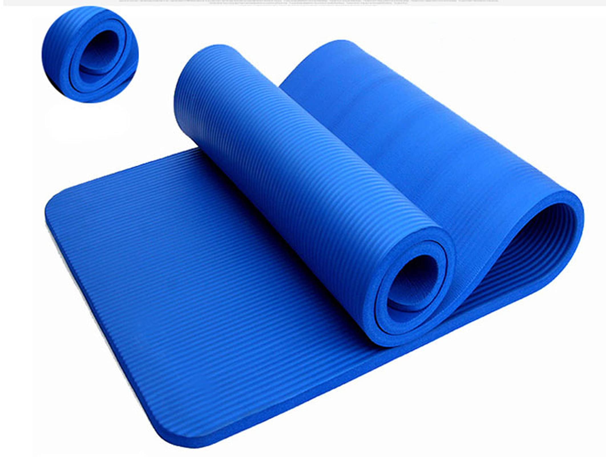 YOGA MAT GYM MAT 10MM 15MM THICK FITNESS PILATES WORKOUT GYMNASTICS FREE STRAP (15mm Thickness, Blue)