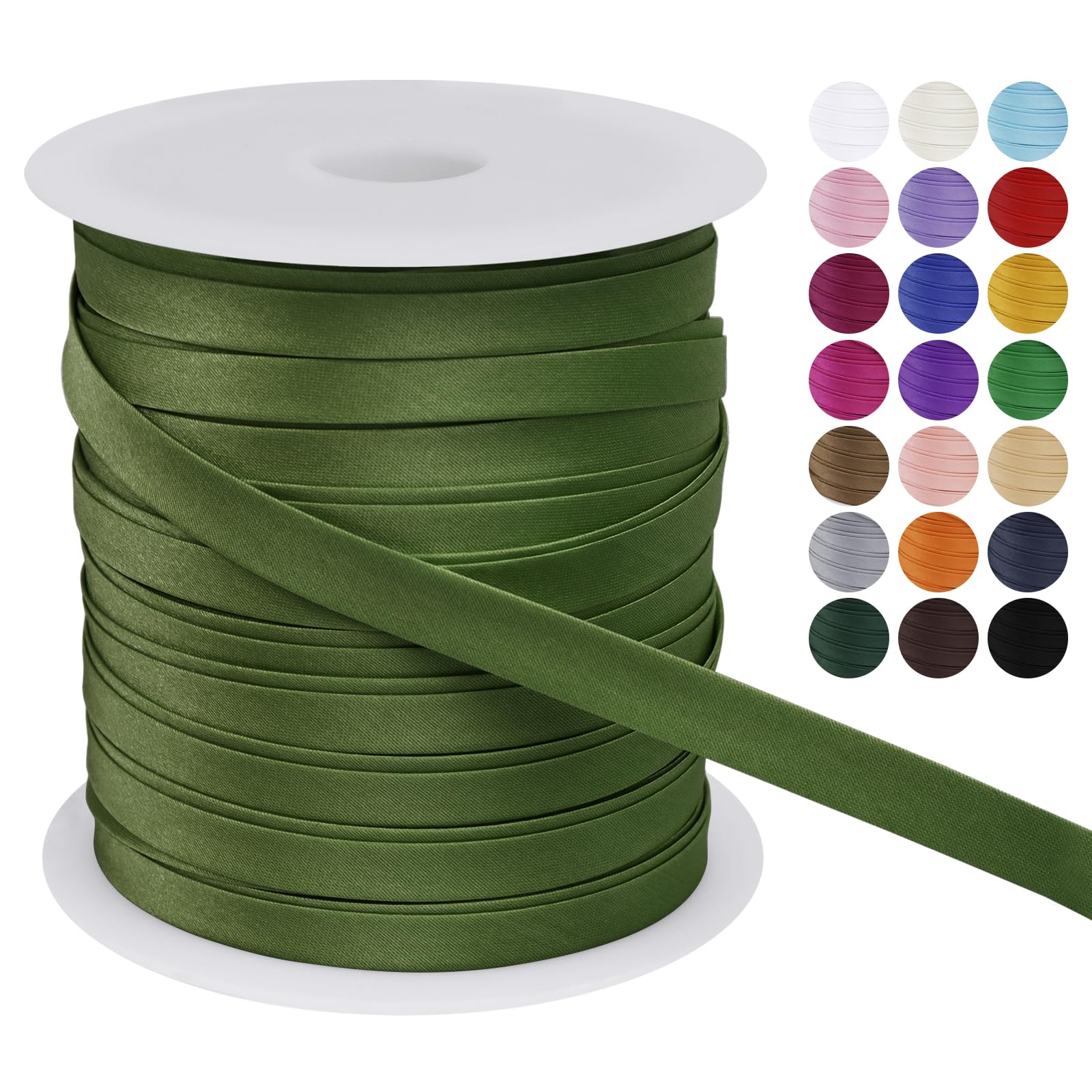 LEREATI Satin Bias Binding Tape for Sewing 2/5 Inch x 50m Sewing Bias Tape Double Fold, Upholstery Webbing Tape for Sewing, Bunting, Seaming, Quilting, Hemming (Army Green)