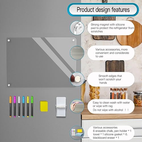 Miniatura 3 de Pizarra magnética de borrado en seco de acrílico negro de 9 x 13 pulgadas para refrigerador, pizarra magnética de borrado en seco para refrigerador,