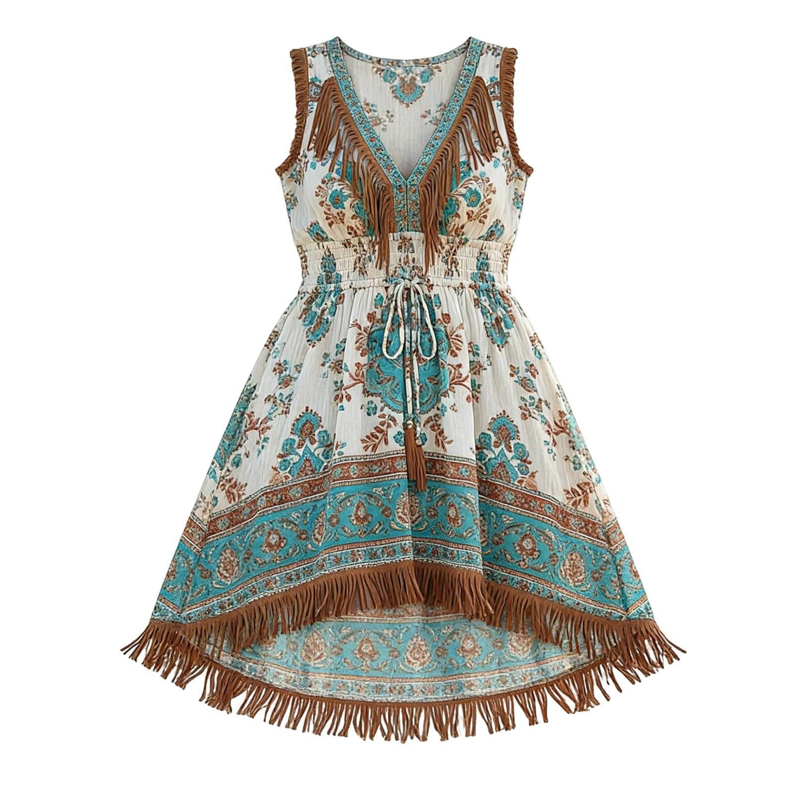Vestido Bohemio Verano Floral Occidental Flecos, Casual Mujer