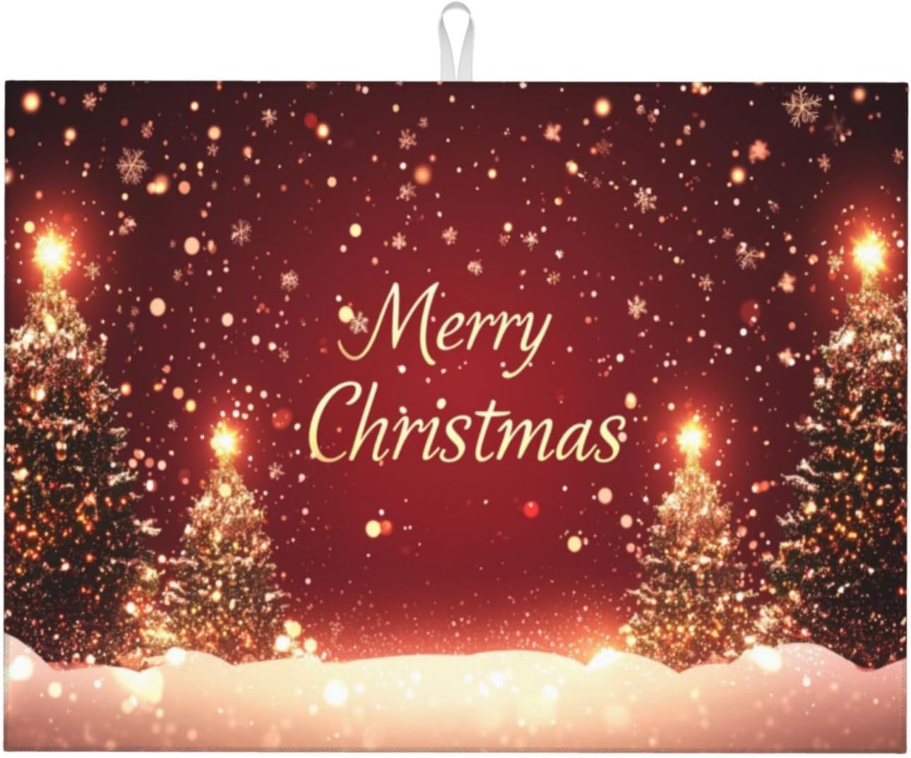 Dish Drying Mat Red Christmas Xmas Pine Tree Pattern Absorbent Microfiber Non Slip Quick Dry Heat Resistant Holiday Decorative Kitchen Counter Mat for Plates Cups Glasses 18x24 Inch