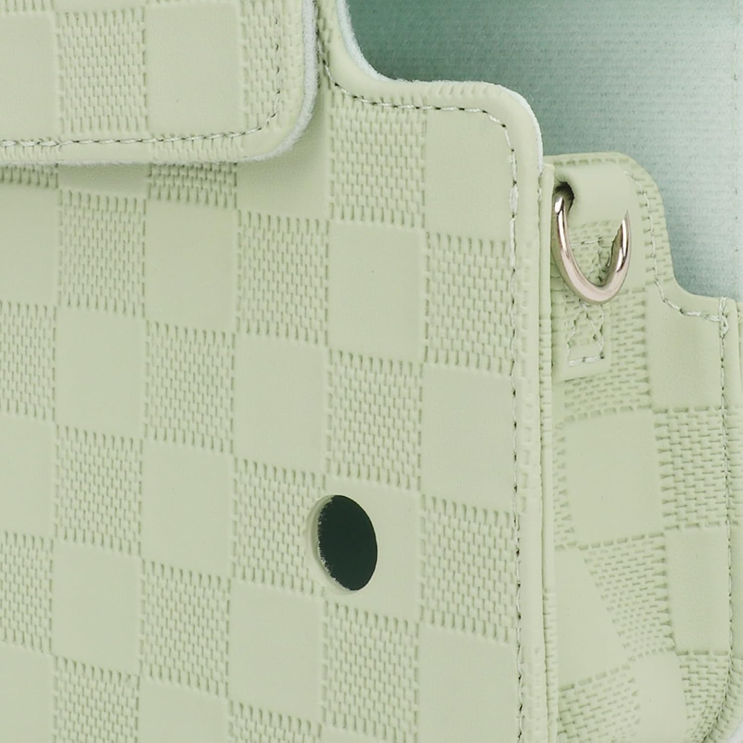 PU Leather Camera Case with Shoulder Strap, Vintage Checkerboard Plaid Cover Bag for FujifilmMini 12, Offers Excellent and Easy On the Access (Green)