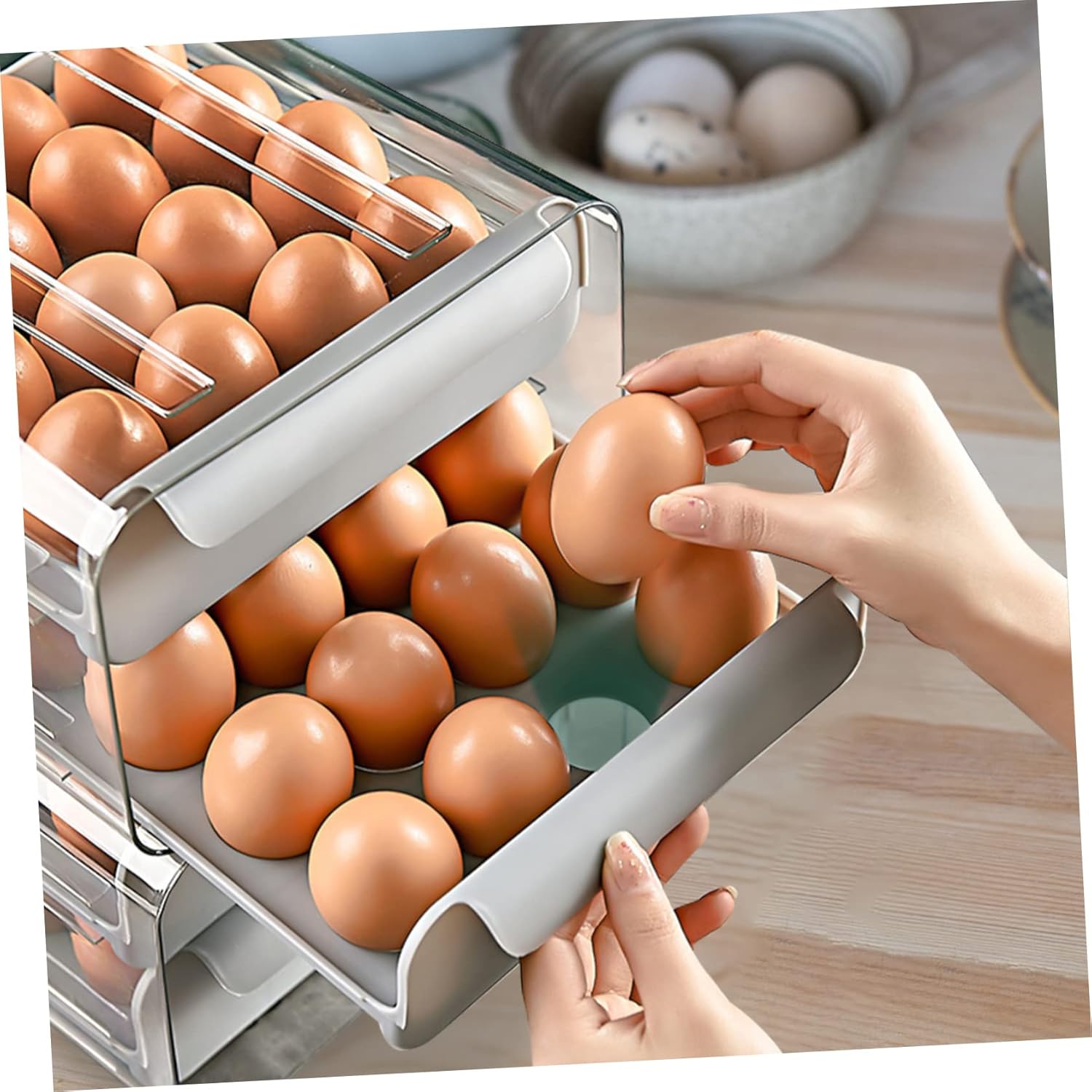 Angoily 2pcs Fridge Supplies 2 Tier Egg Holder Camping Storage Containers Egg Storage Rack Fridge Bin Reusable Egg Stuffed Eggs Portable Plastic Refrigerator Supplies re-usable