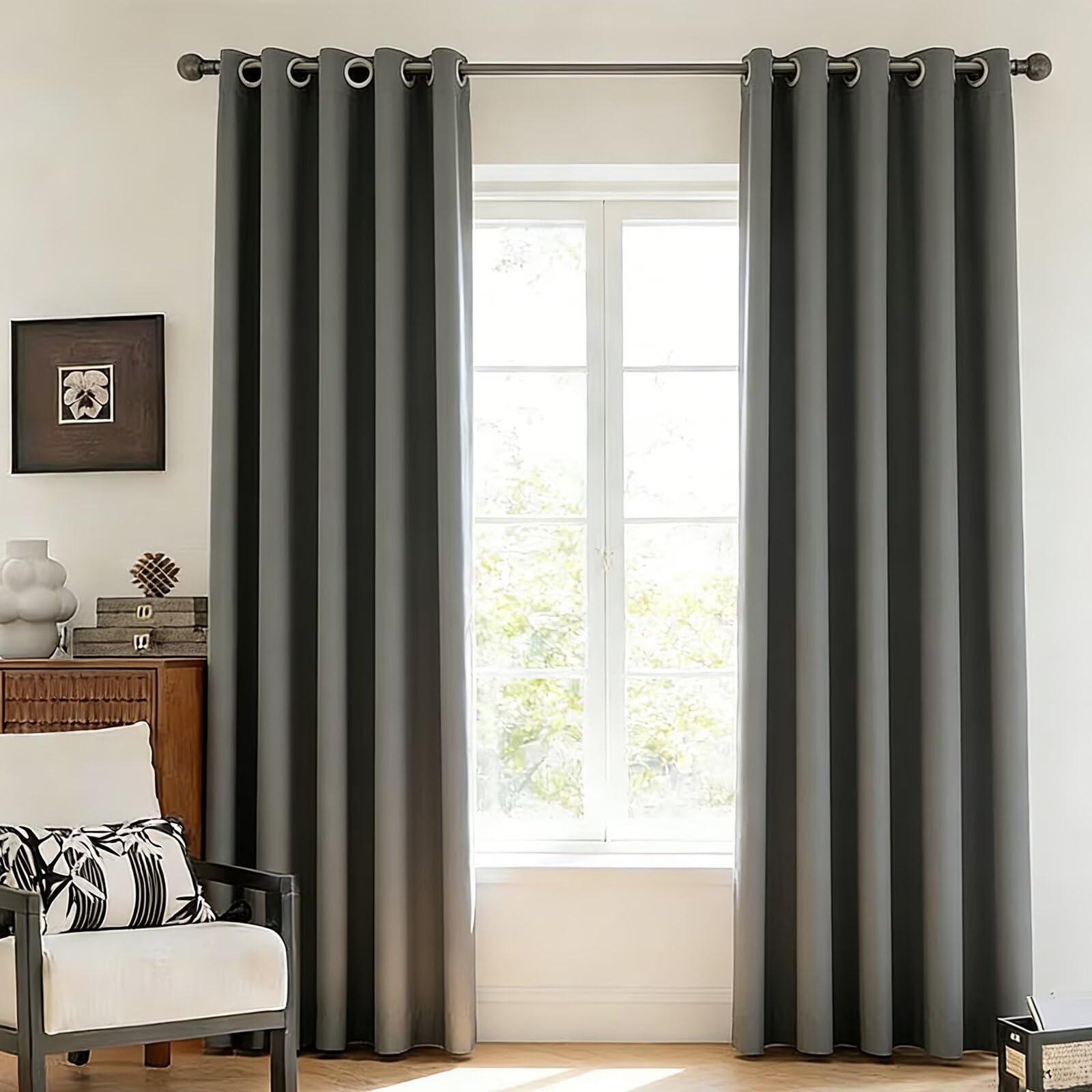 Vorhang Blickdicht 2er Set, Verdunklungsvorhänge mit Ösen H 245 x B 140 cm, Thermovorhang Hitzeschutz, Vorhänge Wohnzimmer Grau