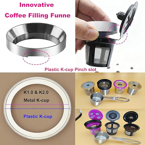 Miniatura 6 de Juego de cuchara de café de acero inoxidable de 1.0 fl oz y embudo de aluminio, relleno de café molido a prueba de fugas, compatible con K eurig