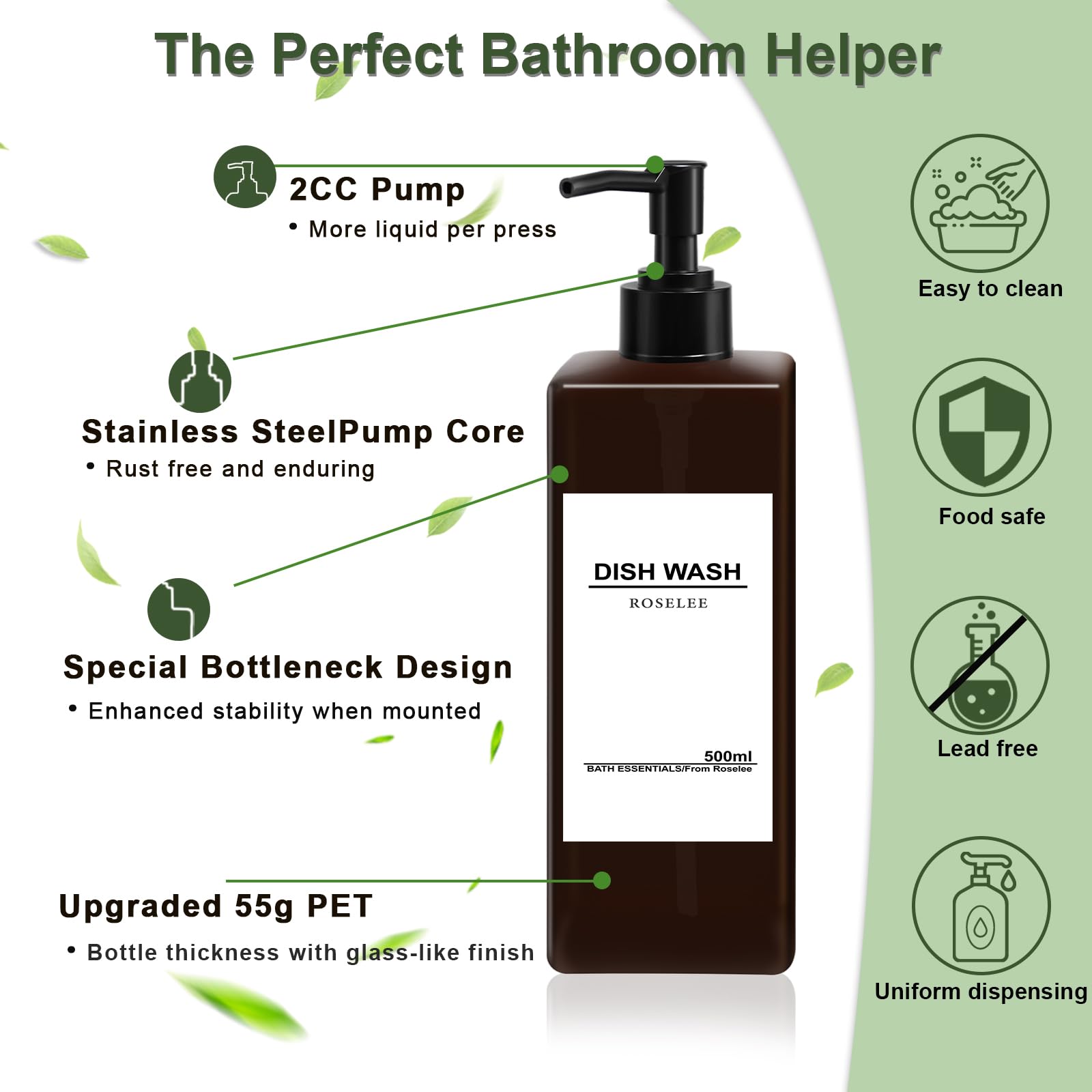Soap Dispenser Set 4 Pack 17oz Refillable Shampoo and Conditioner Dispenser Modern Shampoo Dispenser Bottles with Pump Plastic Soap Dispenser for Body Wash Lotion Bathroom Kitchen Hotel,Liquid Brown - Image 4