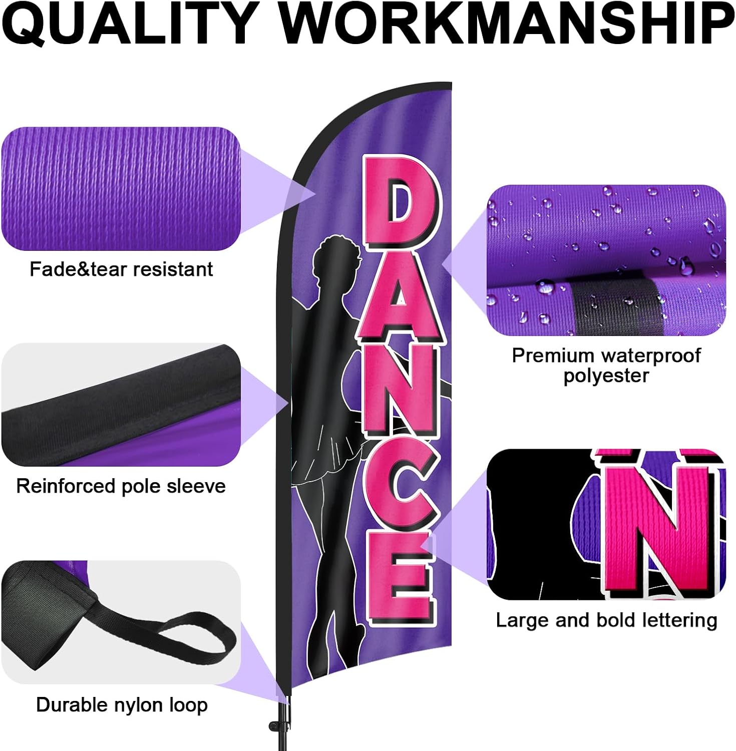 Dance Advertising Swooper Flag Banner, Dance Feather Flags with Pole and Ground Stake, Advertising Feather Banners Sign 8Ft for Dance Business