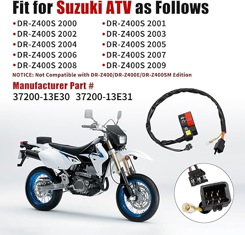 Miniatura 2 de Interruptor de manillar de motocicleta derecho ATV Botón de arranque y parada para Suzuki DRZ400S DR-Z400S 2000-2009 MPN # 37200-13E30 37200-13E31