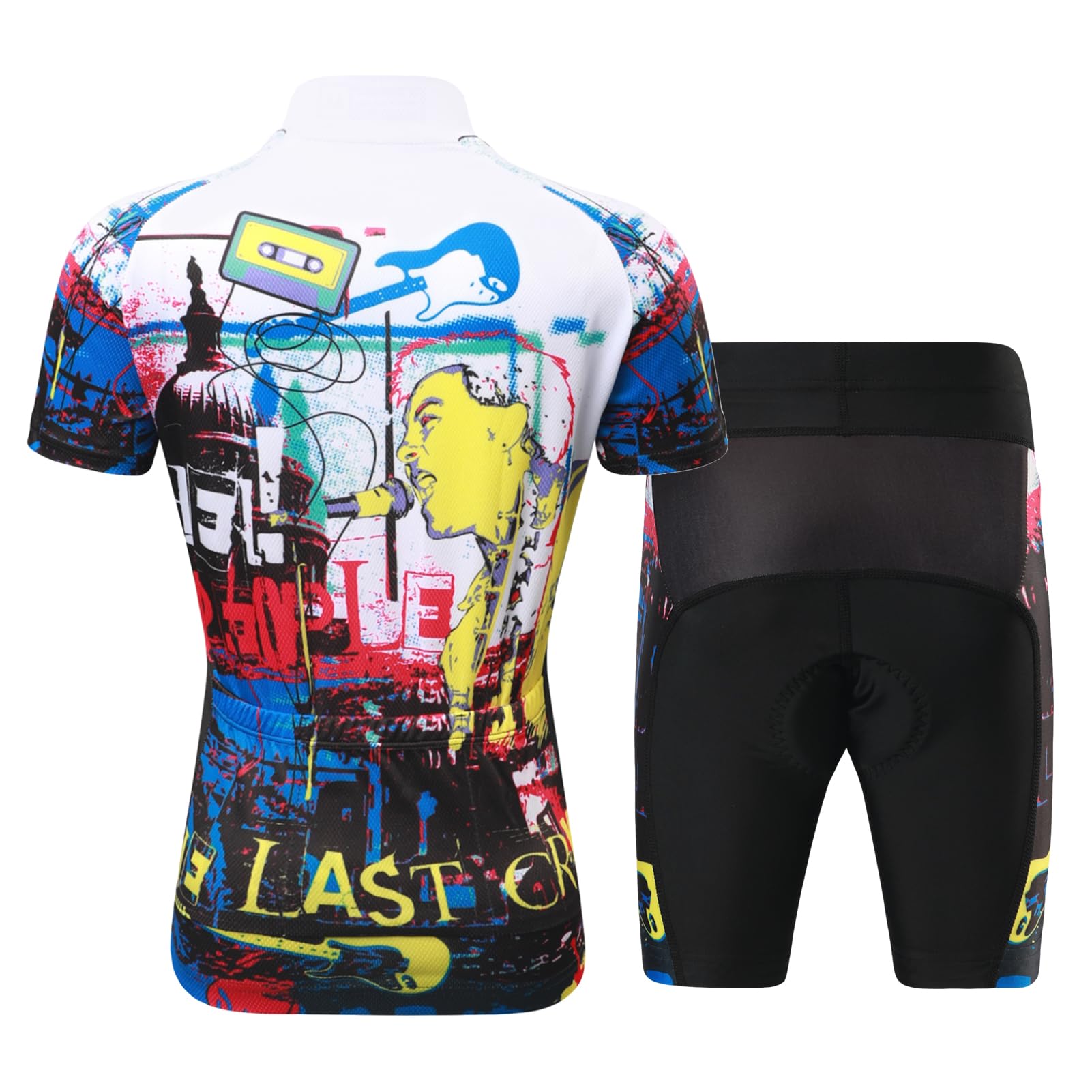 Camiseta de ciclismo para niños y niñas, sudadera transpirable de manga corta + pantalones cortos con cojín de combinación de cislismo