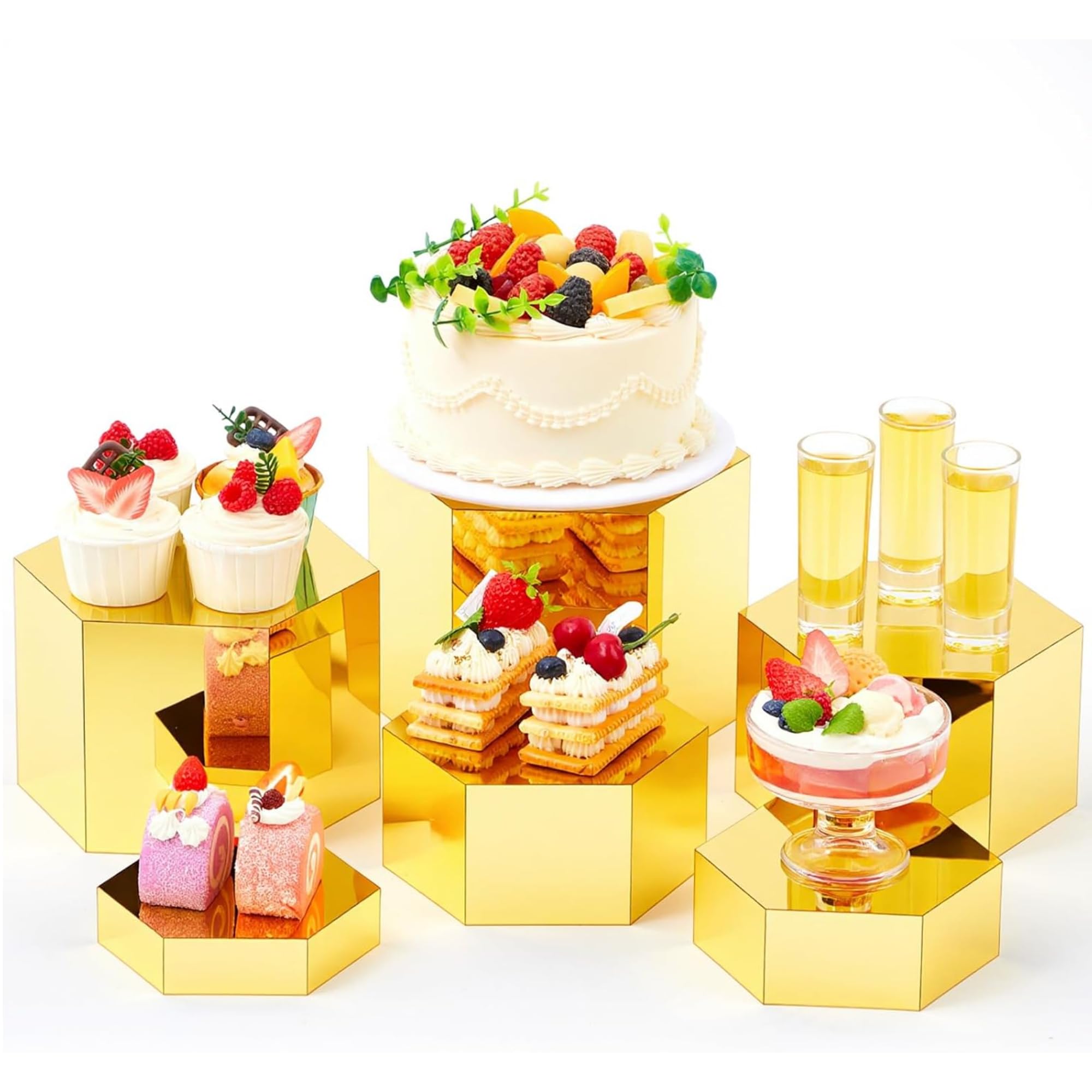 Jetec 12 Pcs Hexagonal Jewelry Display Risers Acrylic Stands,Gold