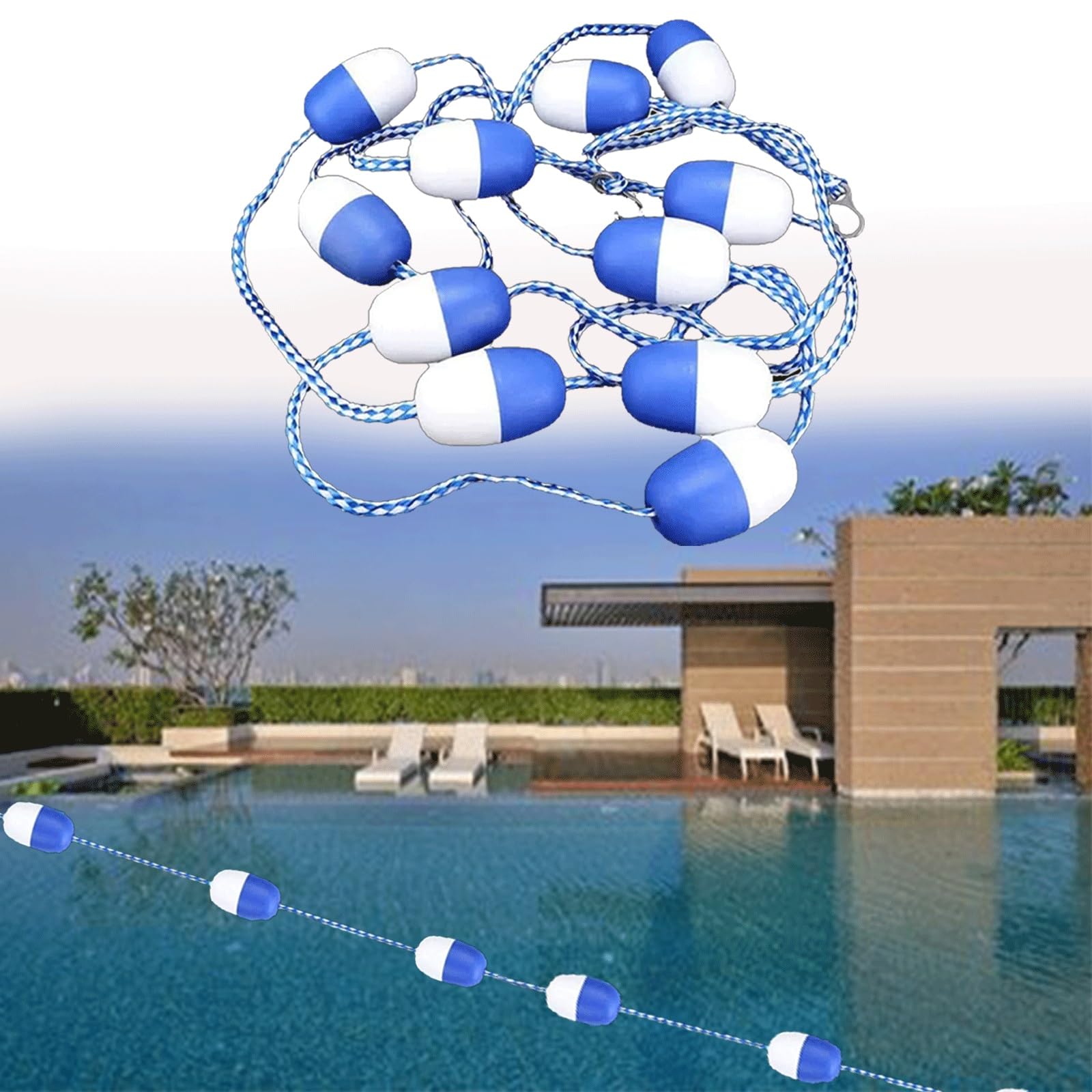 Kit di corda di sicurezza e galleggiante pre-assemblati per piscina, divisorio resistente con ganci in acciaio inox, ideale per la sicurezza e la separazione della piscina