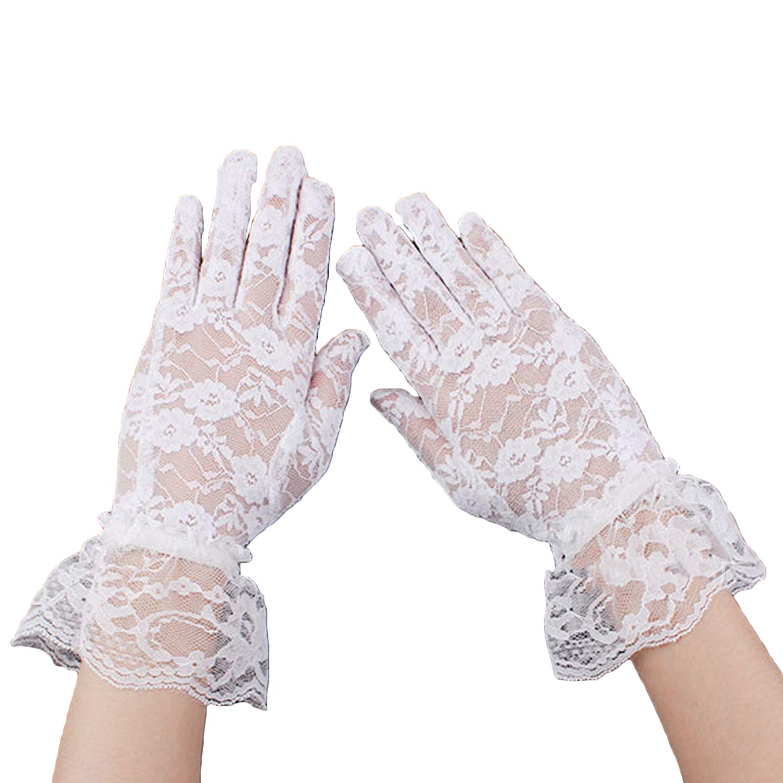 AWOCAN Gants Courts élégants En Dentelle Pour Femme - Gants De Courtoisie D'été Pour Fête De Mariage Et Thé, Bal De Fin D'année, Gants De Soirée (blanc), Blanc