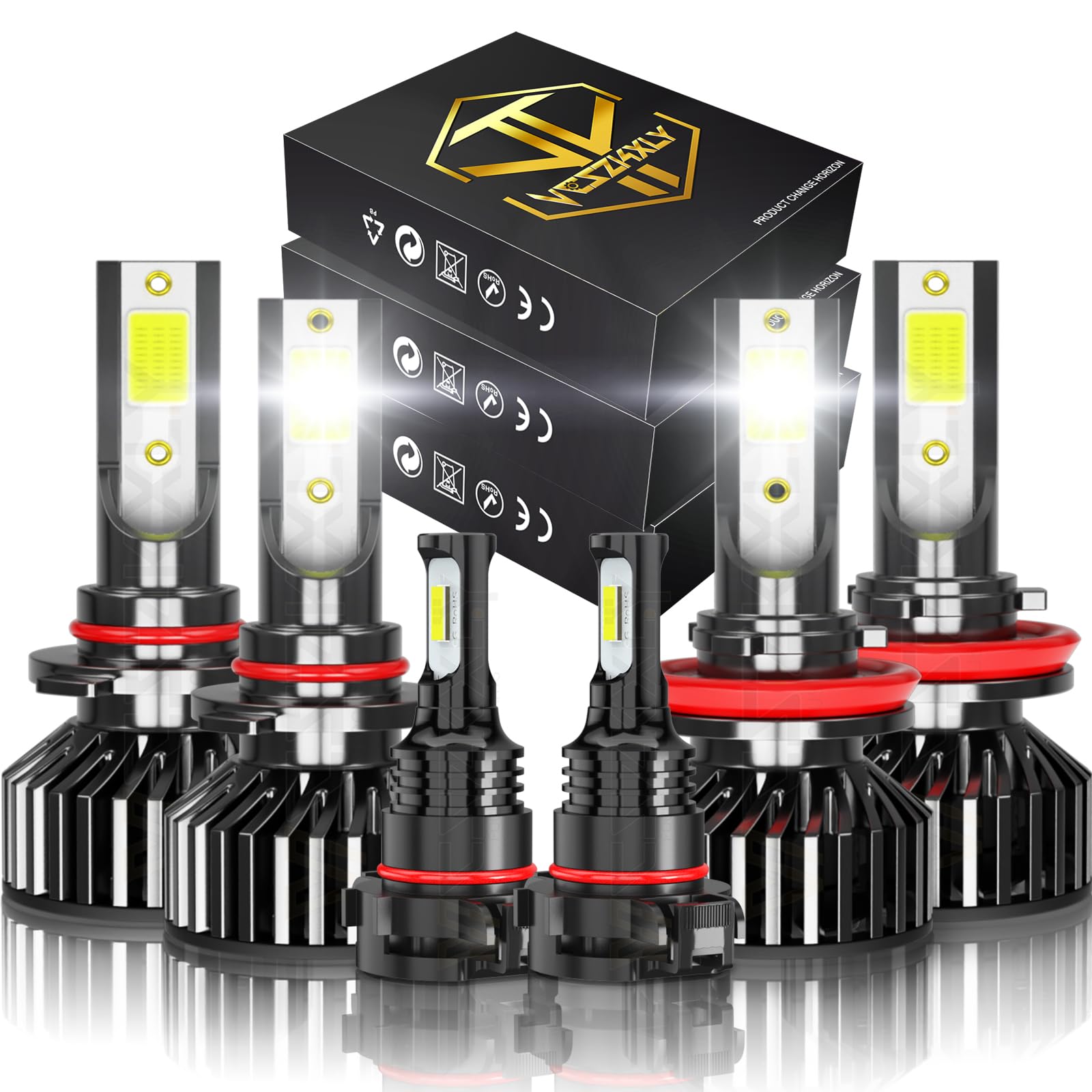 Compatible For 2007 2008 2009 2010 2011 2012 2013 GMC Sierra 1500 Light Bulbs, Combo 9005 High Beam H11 Low Beam 5202 Fog Lights, 6000K White Powersports Bulbs, 500% Brightness, Pack of 6