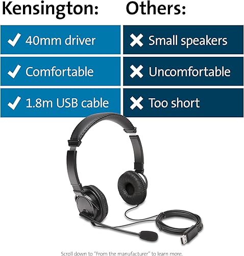 Miniatura 7 de Kensington Auriculares USB de alta fidelidad con micrófono (K97601WW), color negro