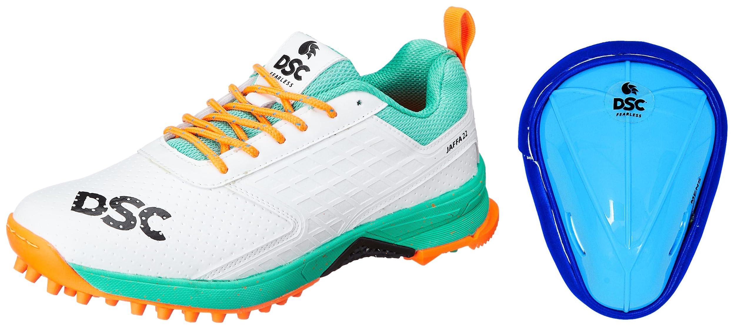 DSC Jaffa 22 Cricket Shoes for Mens UK-7 Sea Green/Fluro Orange & DSC Attitude Cricket Abdominal Guard Men, Multicolor-picture-43