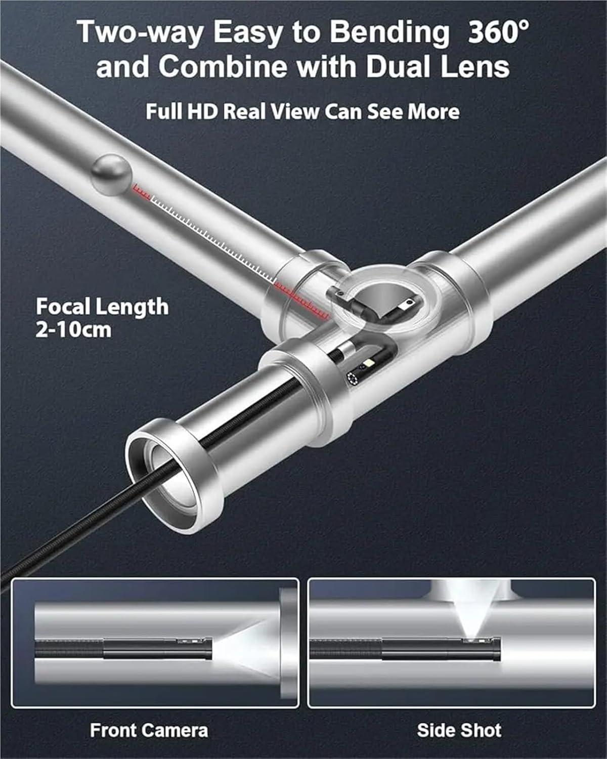 5"IPS Articulating Borescope 360°Dual Lens Industrial Endoscope Camera 8Led 1080P Inspection Snake Camera for Car Pipe Sewer(1m,8.5mm Single Lens)