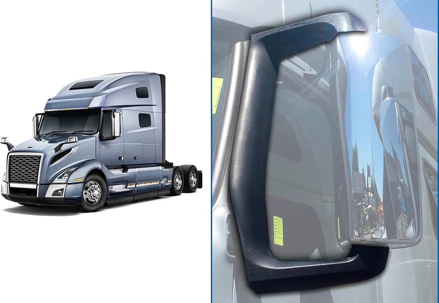 KOZAK Mirror Arm Cover with Support Bracket, Left Driver Side, Compatible with Volvo VNL 2018+, Includes Logo, Steering Wheel Cover, 2x 22" Windshield Wipers, and Reflective Vest