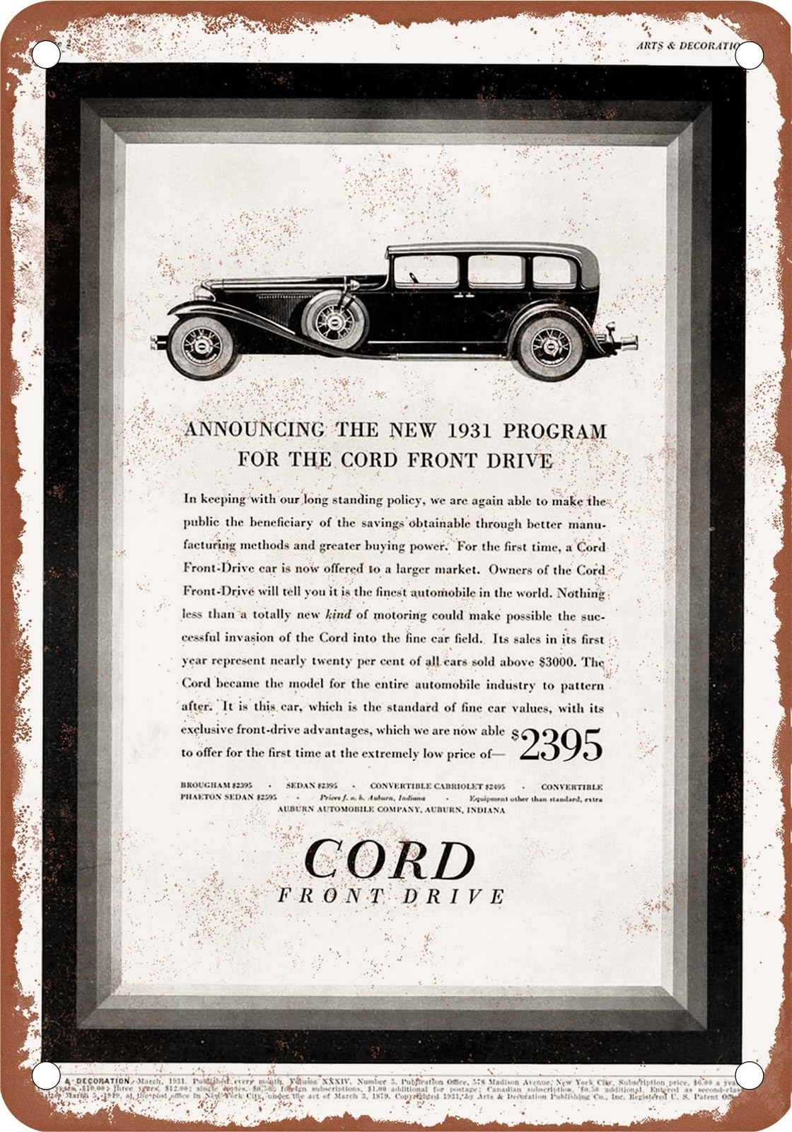 METAL SIGN - 1931 Cord Vintage Ad 06 - Old Retro Rusty Look home decor